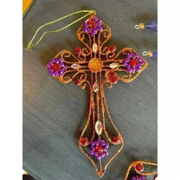Jeweled Cross And Snowflake‎ Ornaments (Lot Of 3) - Picture 5 of 6